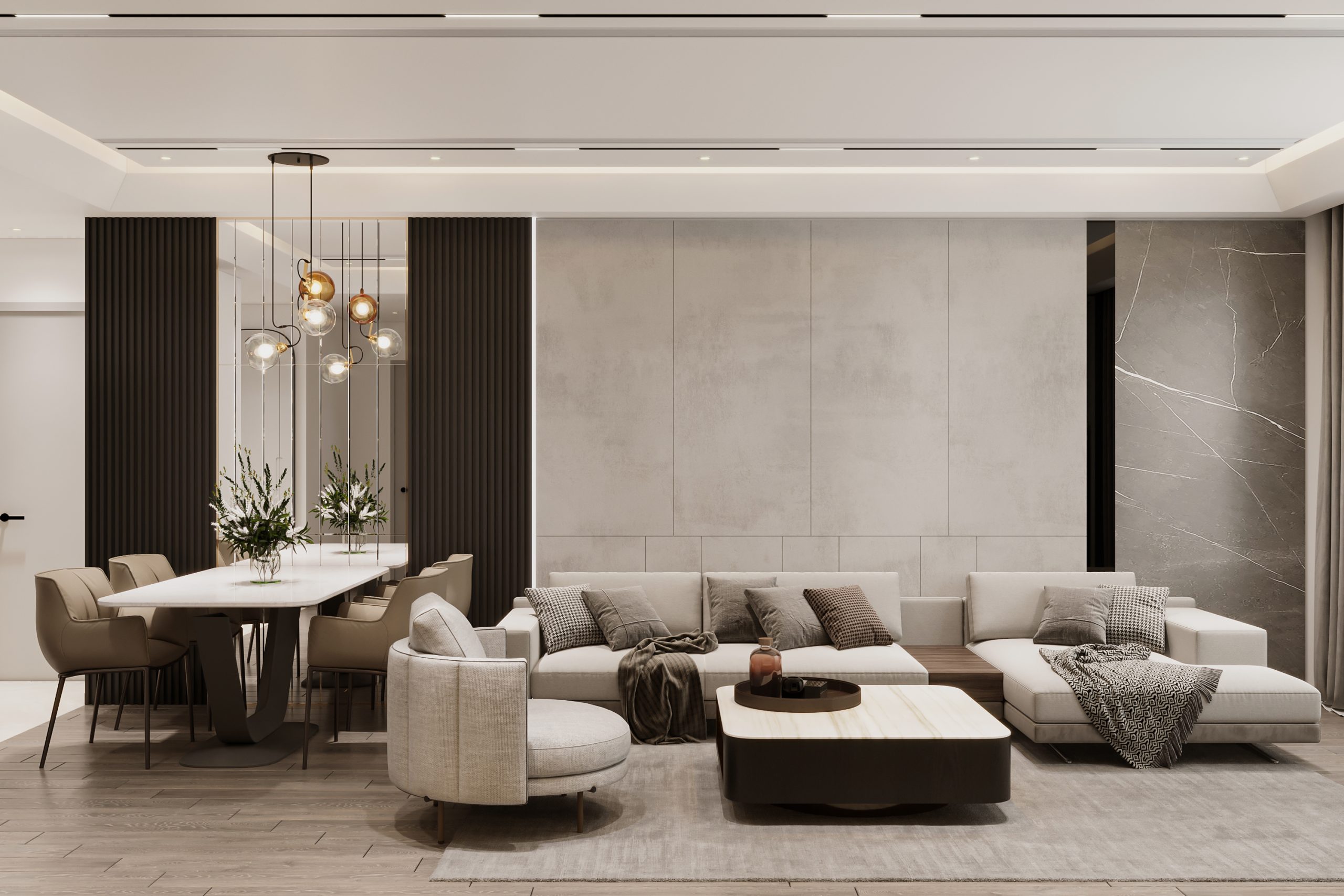 Stylish living room interior with comfortable sofa